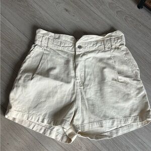Zara Paperbag Baggy Shorts High Waist Beige Elastic Waist‎ Denim Shorts size 12